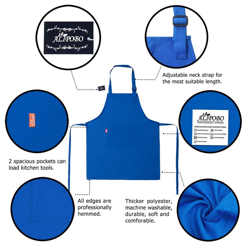 ALIPOBO Kids Apron and Chef Hat Set, Children's Adjustable Bib Apron with 2 Pockets. Cute Boys Girls Kitchen Apron for Cooking, Baking, Painting, Training Wear (6-12 Year, Blue) - Image 3